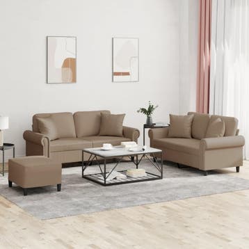 vidaXL 3-delige Loungeset met kussens kunstleer, Verzenden, Nieuw, Leer, Minder dan 150 cm