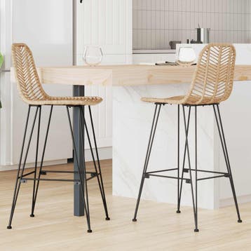 vidaXL Barkruk 2 st Naturel 44 x 53 x 111 cm Riet en IJzer, Verzenden, Nieuw