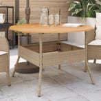 Tuintafel met acaciahouten blad Ø110x71 cm poly rattan beige, Verzenden, Nieuw