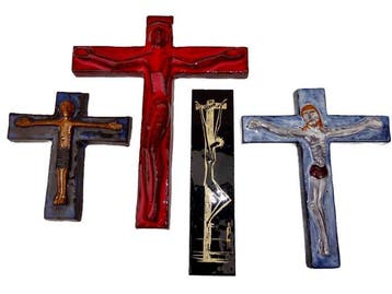 Modern Crucifix (4) - Geémailleerd aardewerk - 1960-1970, Antiek en Kunst