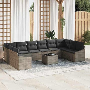 vidaXL Tuinbankenset met opslag Lichtgrijs poly rattan, Verzenden, Nieuw, Rotan, Meer dan 8 zitplaatsen