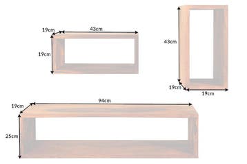 Wandplank HEMINGWAY 43-94cm set van 3 sheesham naturel -, Ophalen of Verzenden, Nieuw