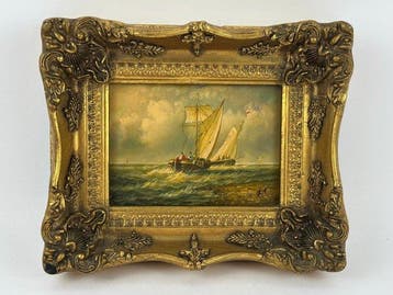 Lijst- Een vergulde lijst met maritiem paneel - Hout, stuc