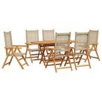 vidaXL Tuin eettafelset 7 pcs Beige Massief Acaciahout, Tuin en Terras, Tuinsets en Loungesets, Verzenden, Nieuw, 7 zitplaatsen