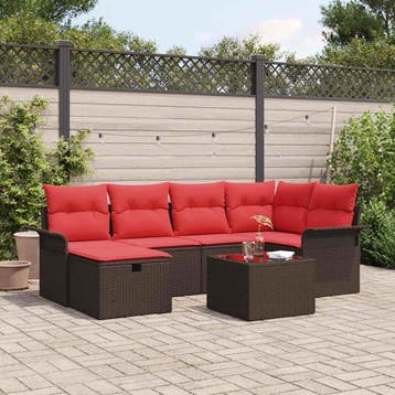 vidaXL Tuin Sofa Set 7 st Bruin en Rood poly rattan, Verzenden, Nieuw, 7 zitplaatsen