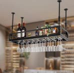 Industriëel Hangend Wijnrek – Flessenopslag en 27 Glazen, Verzenden, Nieuw