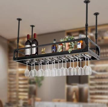 Industriëel Hangend Wijnrek – Flessenopslag en 27 Glazen, Huis en Inrichting, Woonaccessoires | Wijnrekken, Verzenden, Nieuw