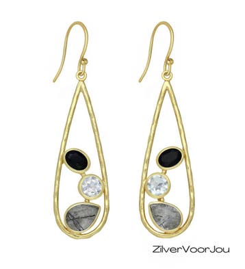 Elegante 925 zilveren gold plated oorhangers met onyx, helde, Verzenden, Nieuw, Zilver