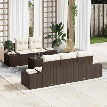 vidaXL Tuin Sofa Set 6 st Bruin en Crème poly rattan, Verzenden, Nieuw, 6 zitplaatsen