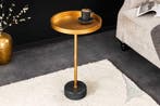 Ronde bijzettafel TRAYFUL 60cm goud ijzer zwart marmeren, Ophalen of Verzenden, Nieuw