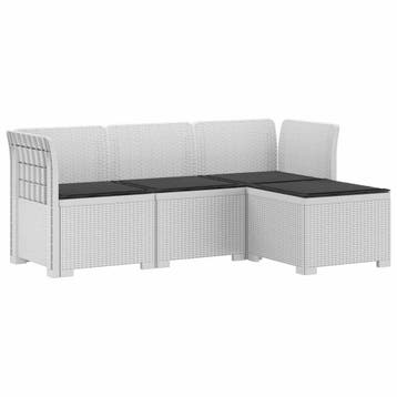 vidaXL 4-Persoons Tuinbank met Kussens Rieten Look PP Wit, Verzenden, Nieuw
