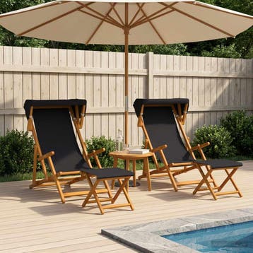 vidaXL Ligstoel 4 pcs 3 Positie massief eucalyptushout Zwart, Verzenden, Nieuw