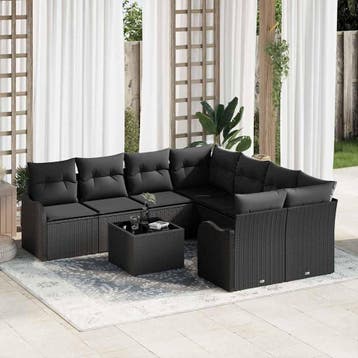 vidaXL Tuin Sofa Set 9 st 8-Aantal zitplaatsen Zwart poly, Verzenden, Nieuw, Rotan, Meer dan 8 zitplaatsen