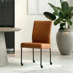 Leren eetkamerstoel Comfort met wieltjes - Rancho Cognac, Bruin, Nieuw, Leer, Ophalen of Verzenden