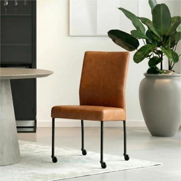 Leren eetkamerstoel Comfort met wieltjes - Rancho Cognac, Bruin, Nieuw, Leer, Ophalen of Verzenden