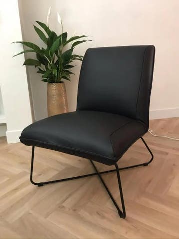 Leren fauteuil zonder armleuning met kruisframe - zwart, Ophalen of Verzenden, Nieuw, Leer