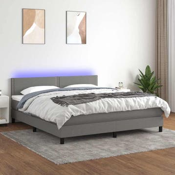 vidaXL Boxspring met matras en LED stof donkergrijs 180x200, Eenpersoons, Verzenden, Nieuw, 80 cm