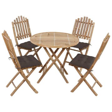 vidaXL 5-delige Tuinset inklapbaar met kussens bamboe, Tuin en Terras, Tuinsets en Loungesets, 4 zitplaatsen, Verzenden, Nieuw