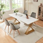 Eettafel Hujaari rechthoekig 180x80 cm goudkleurig en marmer, Verzenden, Nieuw