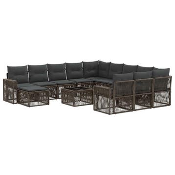 vidaXL Tuinbankenset 13 pcs Grijs en Donkergrijs poly rattan, Verzenden, Nieuw, 3 zitplaatsen