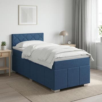 vidaXL Boxspringbed met matras met hoofdeinde Blauw 90 x 200, Eenpersoons, Nieuw, Stof, Verzenden