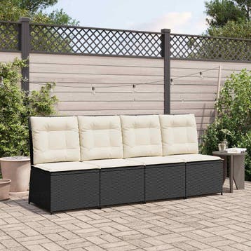 vidaXL Tuinbank met kussen Zwart en Cream Wit poly rattan, Verzenden, Nieuw, Rotan