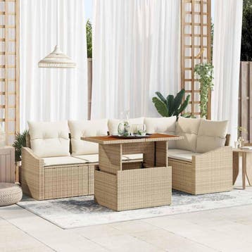 vidaXL Tuin Sofa Set 6 st Beige Poly riet, Verzenden, Nieuw, 6 zitplaatsen
