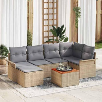 vidaXL Tuinbankenset 7 st Beige poly rattan, Tuin en Terras, Tuinsets en Loungesets, Verzenden, Nieuw, Rotan, 7 zitplaatsen