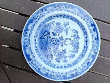 Antiek Chinees Blauw-Wit Porseleinen Bord - Qianlong Periode