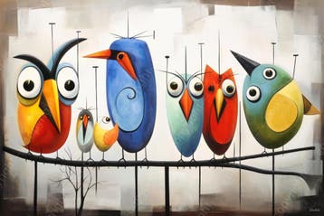 John Joseb Art glasschilderij vogels op een tak abstract, Oorspronkelijke maker, Verzenden, Nieuw, Schilderij