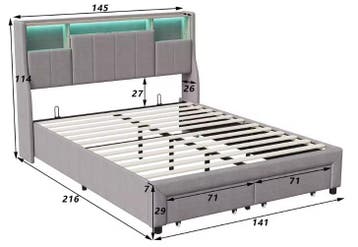 Tweepersoonsbed met LED, USB-Poorten en Opbergruimte, Verzenden, Nieuw