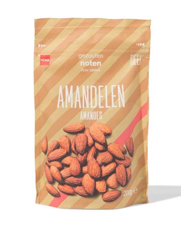 HEMA Amandelen gezouten 200g 2 voor 6.99 ; met je HEMA pas, Diversen, Levensmiddelen, Verzenden