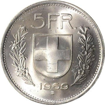 Zwitserland. 5 Francs 1969 B KWALITEIT (Zonder minimumprijs), Postzegels en Munten, Munten | Europa | Niet-Euromunten
