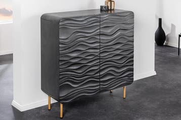 Design dressoir WAVE 120cm zwart mat goud mango massief hout, Ophalen of Verzenden, Nieuw