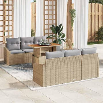 vidaXL Tuin Sofa Set 7 st Beige Poly riet, Verzenden, Nieuw, Rotan, 7 zitplaatsen