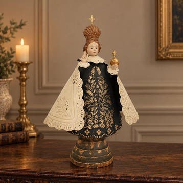 Figuur - Jezus kind van Praag - 40 cm - Chroom, Hout, Metaal