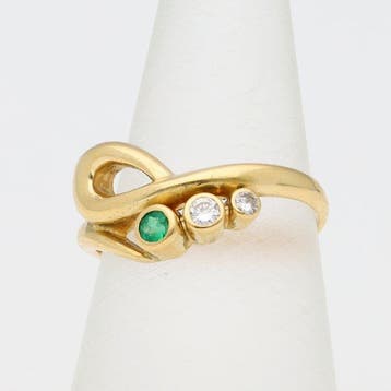 Ring - 14 karaat Geel goud - Diamant - Smaragd, Nieuw