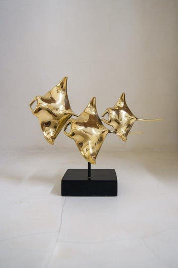sculptuur, Bronze sculpture of a Manta Ray family - 23 cm -