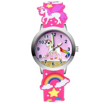 Fako - Kinderhorloge - 3D - Eenhoorn Roze - Fluor Roze, Verzenden, Nieuw