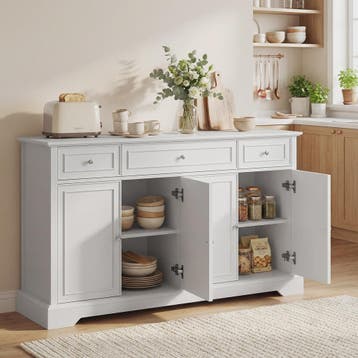 HOMCOM Buffetkast Woonkamer - Wit, 3 Lades, 4 Deuren met Sof, Verzenden, Nieuw