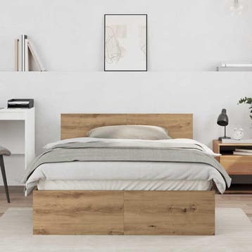 vidaXL Bedframe met hoofdbord Artisanaal eiken 120 x 190 cm, Bruin, Verzenden, Nieuw, Twijfelaar
