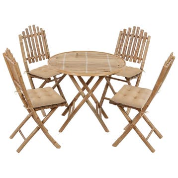 vidaXL 5-delige Tuinset inklapbaar met kussens bamboe, Tuin en Terras, Tuinsets en Loungesets, 4 zitplaatsen, Verzenden, Nieuw