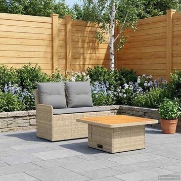 vidaXL Tuin Armsteun Sofa met Opklaptafel 2 Stuk Beige en, Tuin en Terras, Tuinsets en Loungesets, Verzenden, Nieuw, Rotan, 2 zitplaatsen