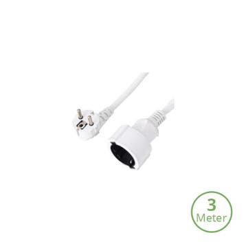 VERLENGKABEL | 3-POLIG | WIT | 3M, Nieuw