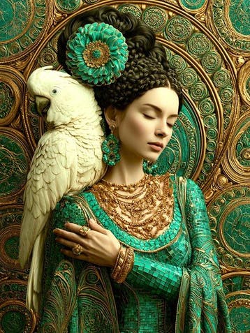 CREATIVE_HUB - Green Aurea and white parrott, Nieuw