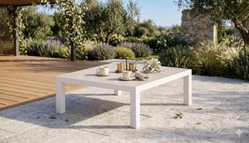 SUNS Malmo salontafel matt white met keramisch blad 90 x 90, Tuin en Terras, Ophalen of Verzenden, Nieuw