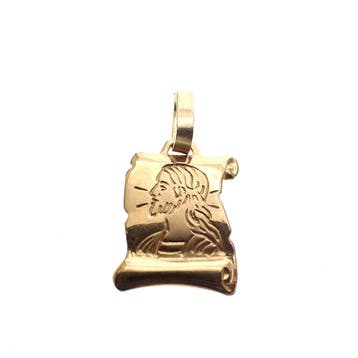 Gouden hanger van een boekrol met gravure (Hanger of bedel), Ophalen of Verzenden, Gebruikt, Goud, Overige merken