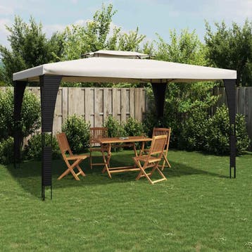 vidaXL Prieel met dubbel dak 3,98x2,98 m staal crèmekleurig, Verzenden, Nieuw
