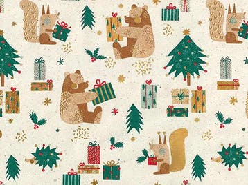 Inpakpapier Kerst Beer Eenkhoorn Beige - Breedte 30  | 50  |, Ophalen of Verzenden, Nieuw, Overige typen