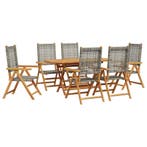 vidaXL Tuin eettafelset 7 pcs Grijs Massief Acaciahout, Verzenden, Nieuw